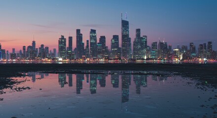 Fototapeta premium Reflections of Urban Splendor, A Nightscape of Modern City Architecture