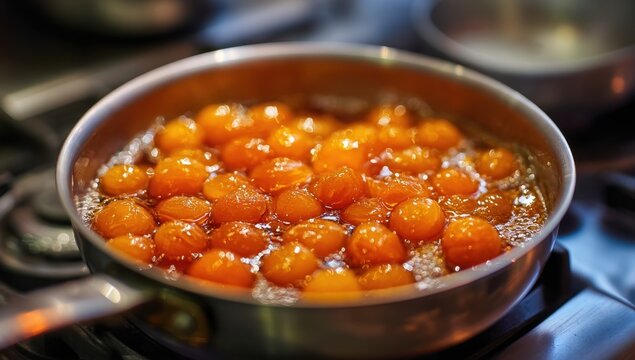 Cooking fruit in a pan on stove