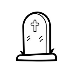 Fototapeta premium Mossy Gravestone Doodle Vector For An Overgrown And Ancient Cemetery