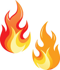 Two Cartoon Flames with Vibrant Colors on White Background Representing Heat Energy Passion and Dynamic Movement in a Simple and Bold Style
