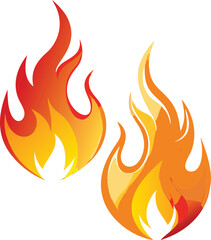 Two Stylized Flames with Orange and Yellow Gradient on a White Background Representing Heat Energy and Passion in a Modern Design