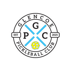 Modern Pickleball logo featuring a paddle and ball with bold, sporty design, perfect for clubs, tournaments, and athletic brands focused on fun, energy, and competitive spirit.
