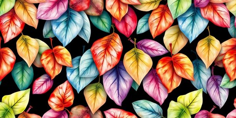 Seamless watercolor leaf pattern; ideal for wallpaper, prints, cards, autumn, floral
