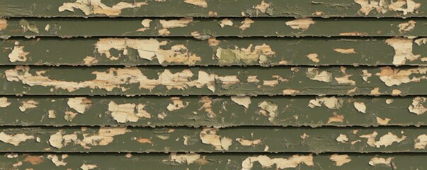 Naklejka premium Weathered green wood paneling with peeling paint