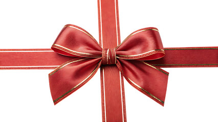 Red gift bow with gold trim isolated on transparent background