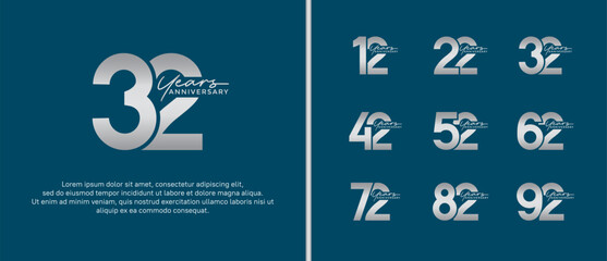 set of anniversary logo flat silver color on blue background for celebration moment