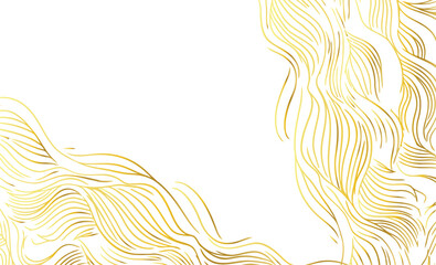 Gold asian wave line sea vector pattern. White background. Japanese style abstract water illustration. Luxury oriental poster and river banner