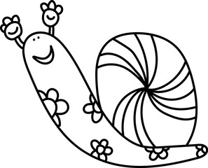Happy Snail with Flowers Doodle