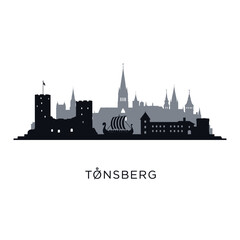 Fototapeta premium Tnsberg Norway Skyline with Vector Silhouette, and Landmark.