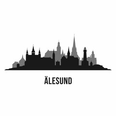 Fototapeta premium Alesund Norway Skyline with Black Silhouette, and Cityscape.