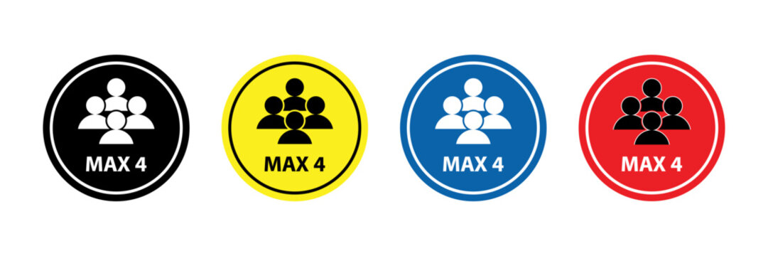 Max 4 people sign. People group icon set. Maximum 4 people symbol. People are not allowed more than four. Vector illustration
