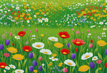 Illustration of a flower meadow in spring.