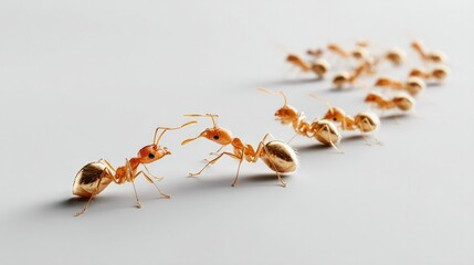 Ant Collaboration: A close-up shot captures the essence of teamwork. A line of ants, their forms highlighted, engages in a collaborative effort, their movement a dance of purpose.