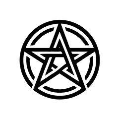 Pentagram symbol in black outline representing witchcraft and mystical symbols  