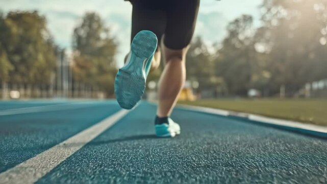 運動場のトラックを走る選手