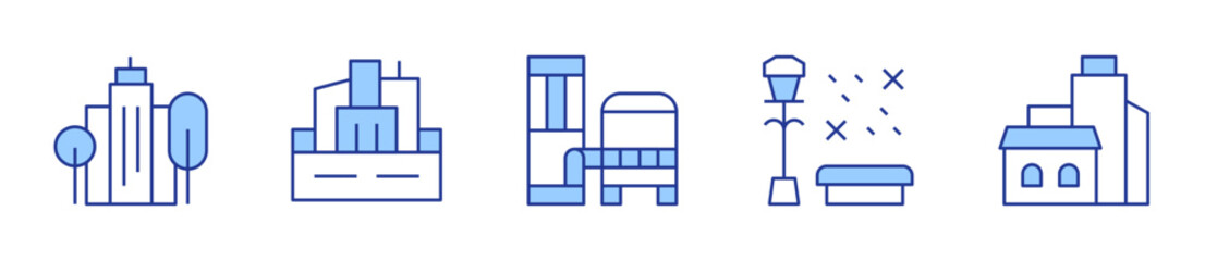 city, architecture and city, green city, bench. City Icon vector illustration. Line Duotone style. Editable stroke