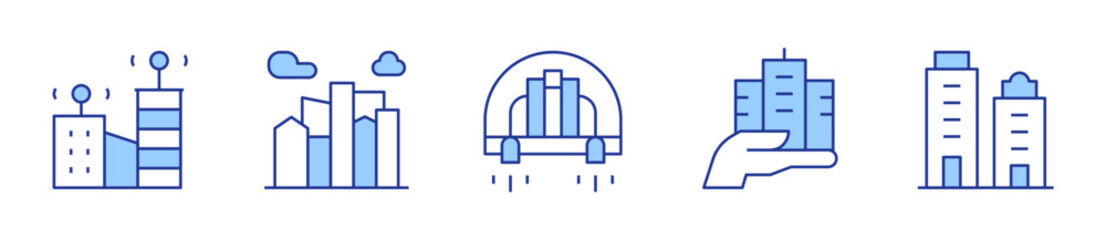 city, smart city, skyscraper. City Icon vector illustration. Line Duotone style. Editable stroke