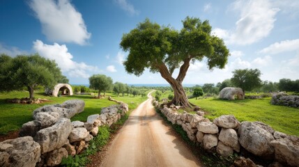 Scenic Country Road Through Olive Groves