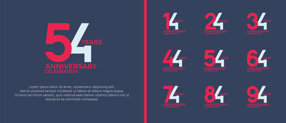 set of anniversary logo flat red and white color on blue background for celebration moment