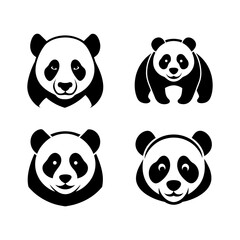 Fototapeta premium Collection of four black and white panda bear icons illustrating