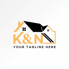 Logo design graphic concept creative premium vector stock image top sell simple line home roof house development initial K & N font renovation protect