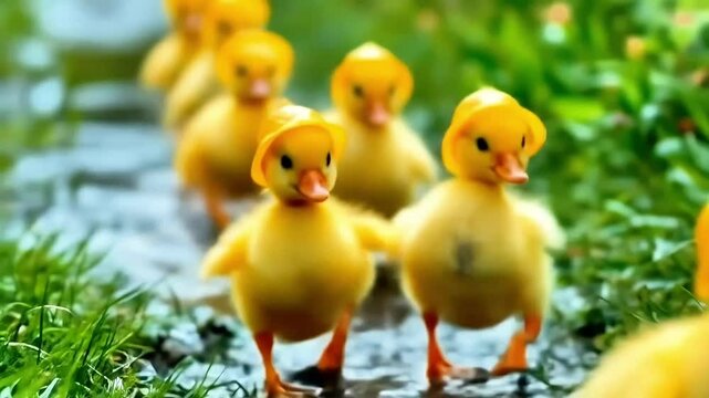 Bright Yellow Ducklings Enjoying the Drizzle
 * Keywords: ducklings, yellow, bright, cheerful, rain, drizzle, cute, adorable, nature, outdoors, happy, spring, baby animals, puddle, walking
Pilihlah ju