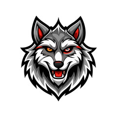 Fototapeta premium Aggressive Wolf Mascot, Wolf Head Logo, Wild Animal Esport Emblem, Feral Wolf Face, Cartoon Wolf Tattoo Design