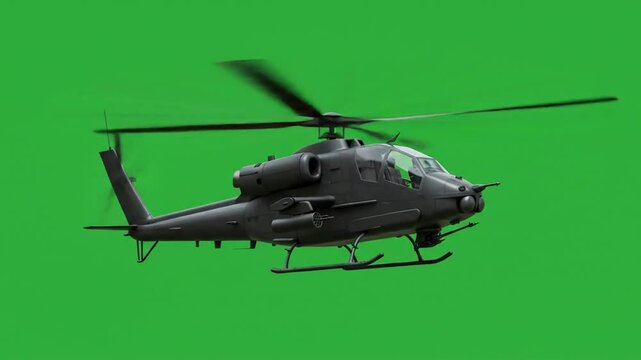 Dark gray helicopter against green screen