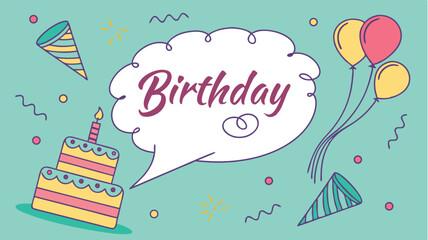 birthday card with cake and balloons