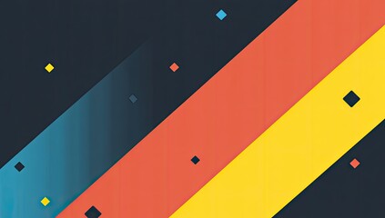 Diagonal stripes of vibrant colors,  with scattered small squares, create a dynamic and modern design.  A gradient blends into the background colors