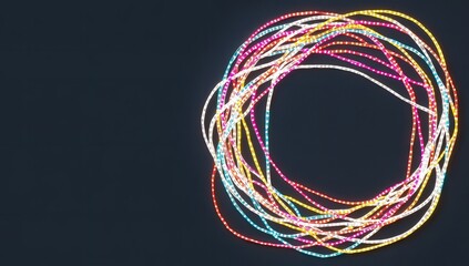 Colorful, layered, beaded circle on dark background