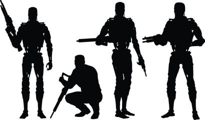 Obraz premium Futuristic Robot Soldier Vector Illustration Pack