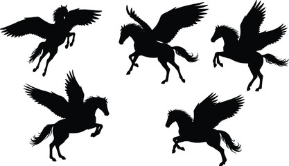 Obraz premium Majestic Pegasus Vector Illustration of Winged Horses