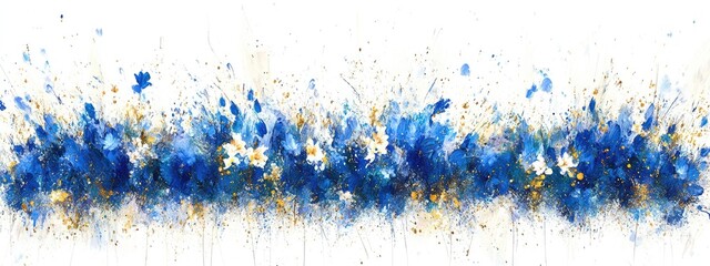 Abstract floral arrangement in shades of blue and gold