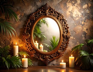 Antique mirror with candlelight reflection