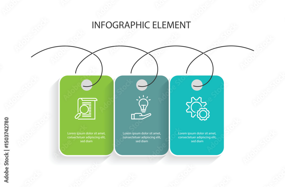 Wall mural 3 step column infographic template with line connected. modern banner presentation with paper style.