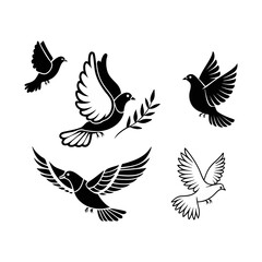 Obraz premium Set of Flying Doves Silhouettes