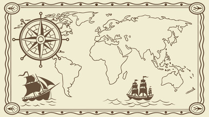 Obraz premium pirate map and compass