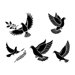 Fototapeta premium Set of Flying Doves Silhouettes