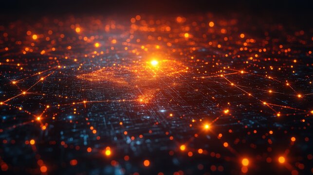 Futuristic 3D Digital Network with Glowing Nodes and Lines