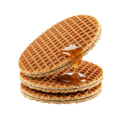 Stroopwafels with Caramel Syrup Traditional Dutch Dessert Food Photography Close-Up