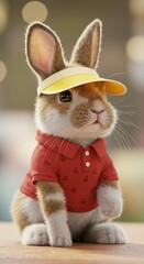 Adorable 3D Render of a Bunny in a Polo Shirt and Visor