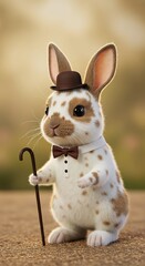 Adorable 3D Render of a Rabbit in a Bowler Hat and Cane