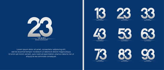 set of anniversary logo flat silver color on blue background for celebration moment