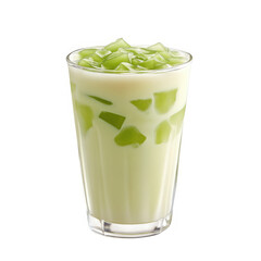 Refreshing green tea jelly drink in glass isolated on transparent background