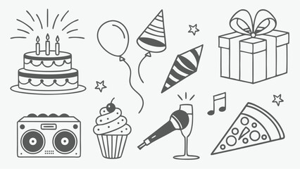 set of birthday cake and sweets