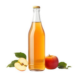 Apple cider bottle with apple slices isolated on transparent background