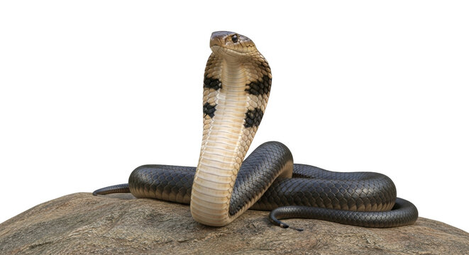 Majestic Cobra Snake With Raised Hood Displaying Distinctive Markings Against Transparent Background
