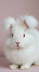 Obraz premium Adorable White Angora Rabbit with Hair Clips - Pet Photo