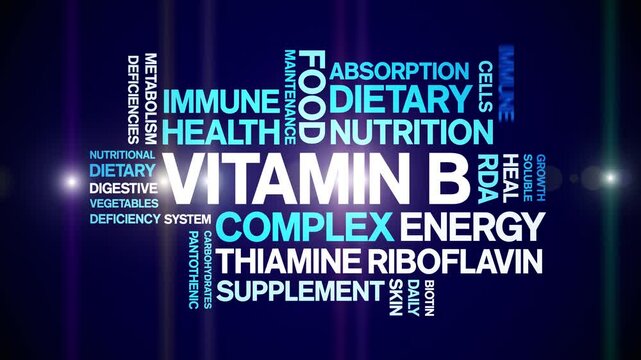 Vitamin B animated word cloud;text design animation tag kinetic typography seamless loop.